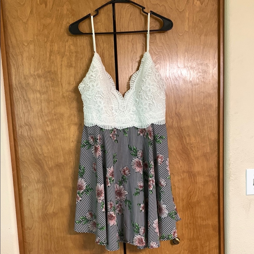 Floral Striped Lace Dress